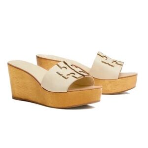 Tory Burch Ines Leather Cream Wedge Sandals